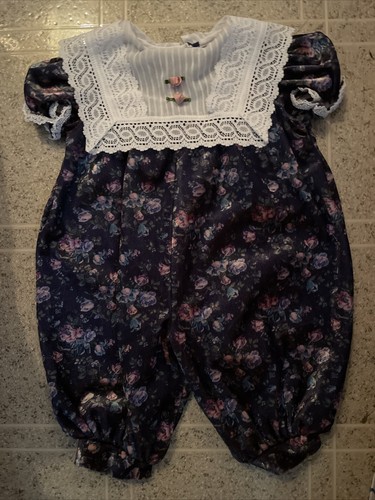 Vintage Little Precious Baby Girl 6-9 Mo blue & Pink Velvet
