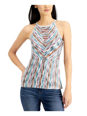 

INC Женский зеленый полосатый топ без рукавов с лямкой на шее Размер