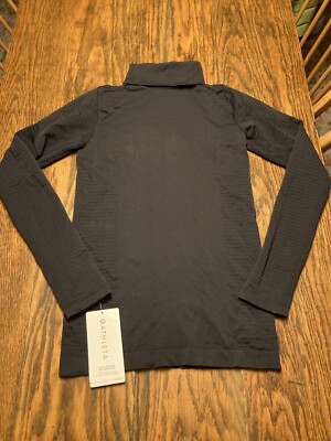 NWT Athleta Flurry Blizzard Rib Turtleneck Black Sz XS #631818 Stretch Wicking