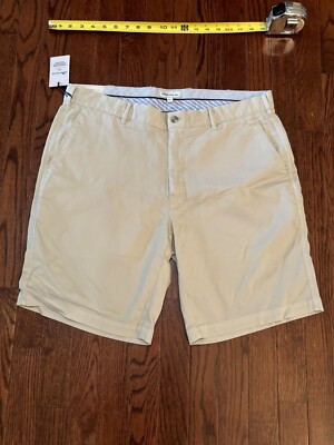 Peter Millar Mens Bedford Cord Cotton-Blend Shorts, Flat Front Beige 36 NWT