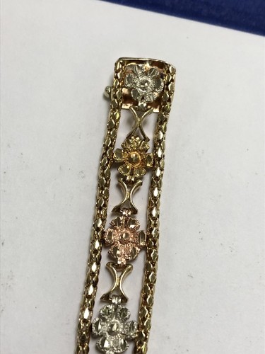 14K Black Hills Rose/white/yellow Gold Womens Bracelet 8 Inch 14.5 Grams!