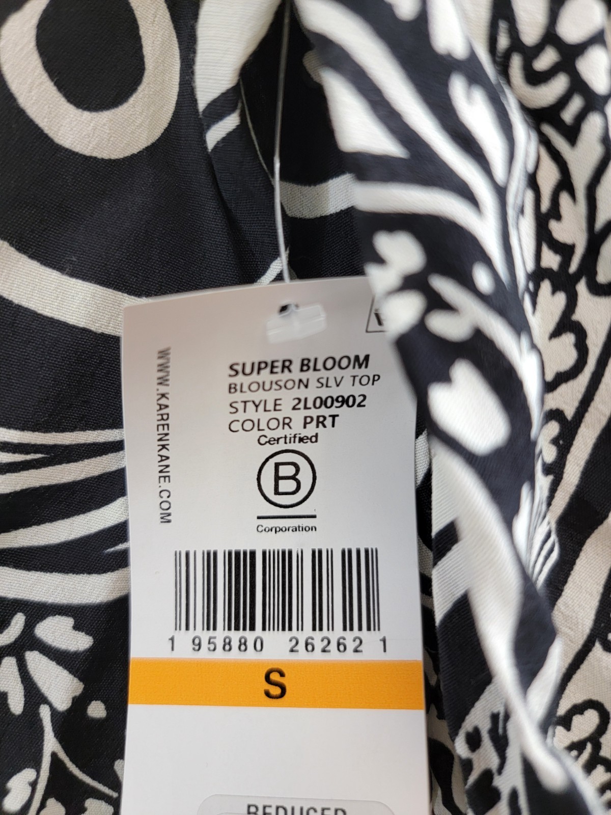 Karen Kane Printed Blouson Sleeve Blouse Women's S Black Pullover Style - Picture 16 of 16
