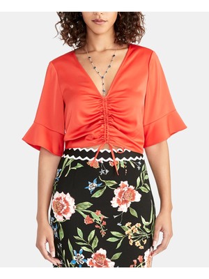 Женский красный топ RACHEL ROY с V-образным вырезом и коротким рукавом спереди XS