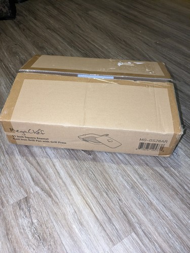 MegaChef 11 Inch Square Enamel Cast Iron Grill Pan w/ Matching Grill Press Red