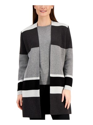 

KASPER Женский Серый Ребристый Кардиган Без Подкладки С Длинным Рукавом Свитер С Открытым Передом