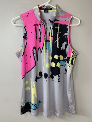 Jamie Sadock Simplicite 1/4 Zip Sleeveless Golf Top Size LARGE Multicolor Print