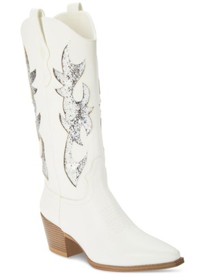 ДИКАЯ ПАРА женских белых ботинок Lucah на наборном каблуке в западном стиле с застежками-язычками, расшитых блестками, 5,5 М