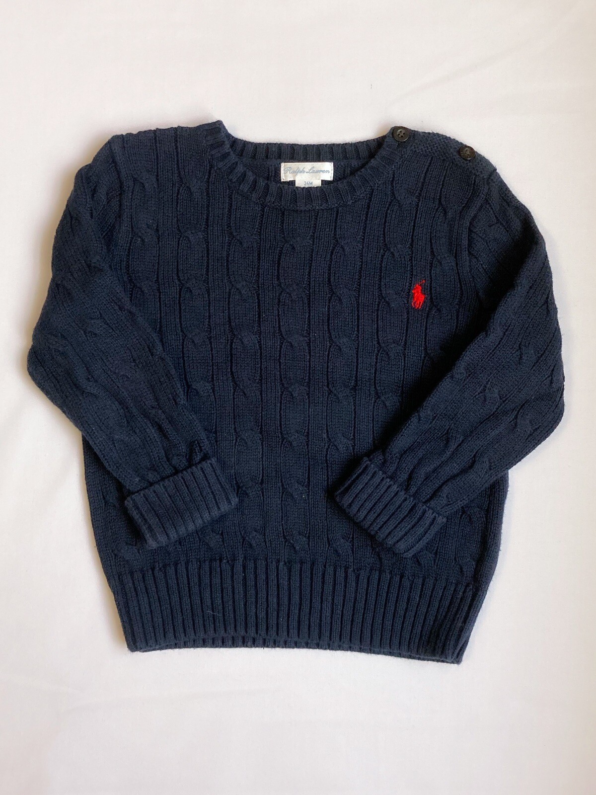 ★★POLO RALPH LAUREN★★ Cable Knit Cotton Sweater Blue MNP Ralph Lauren Polo Cotton Cable Knit Sweater, 24 Months, Blue