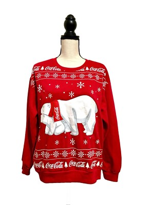 Coco-Cola Coke Polar Bear LIGHT UP Christmas Sweatshirt Adult Sz: Large - NWOT