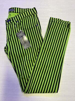 NWT Darkside Goth Punk Green Black Striped Stretch Pants Women s Size 10 #A4