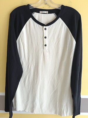 Marine Layer Double Knit Long Sleeve Crew Henley Baseball Raglan Gray Blue S-XXL