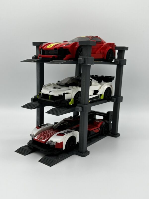 Triple Car Lift Display Stand For Lego Speed Champions Grey  Brand New