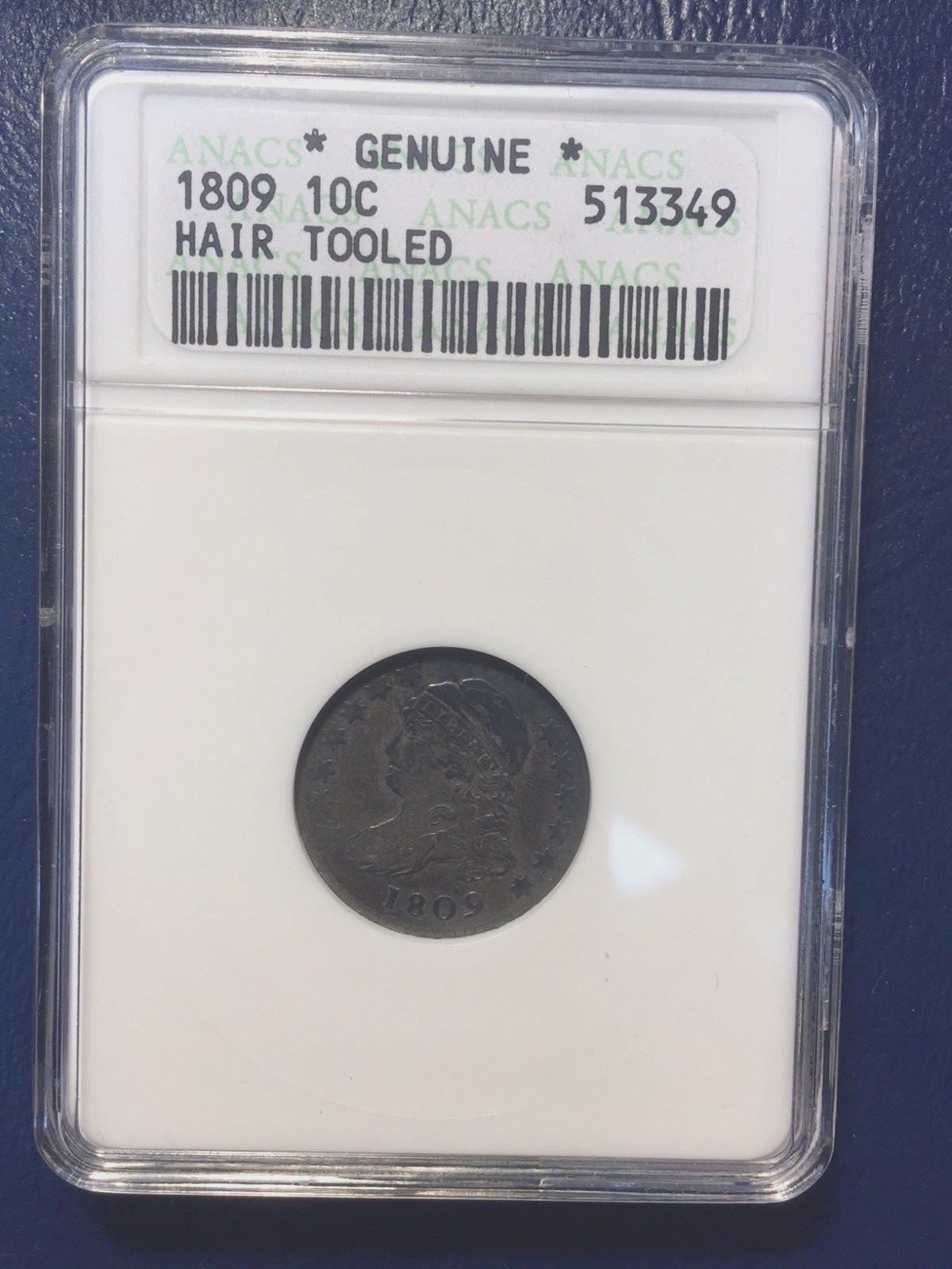 1809 10C Capped Bust Dime, VF, Hair Tooled, ANACS 