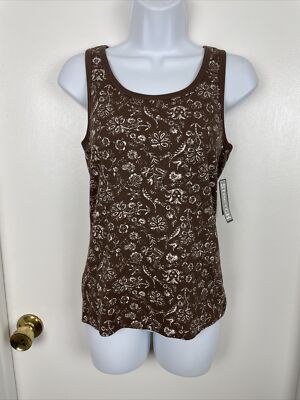 NWT $12.99 Northcrest Women s Size Small (6-8) Brown & White Cotton Tank Top
