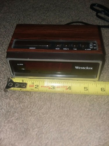 Sweet Vintage Alarm Clock, Wood Grain, Red LCD, Westclox Model 22651, Tested
