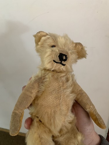 EARLY Antique Mohair JOINTED TEDDY BEAR WITH GLASS EYES