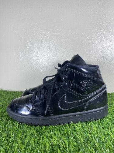 限 新品未使用 AirJordan1 Mid BlackPatent26.5cm Nike Air Jordan 1 Mid SE GS AJ1 Black Metallic Silver Kids