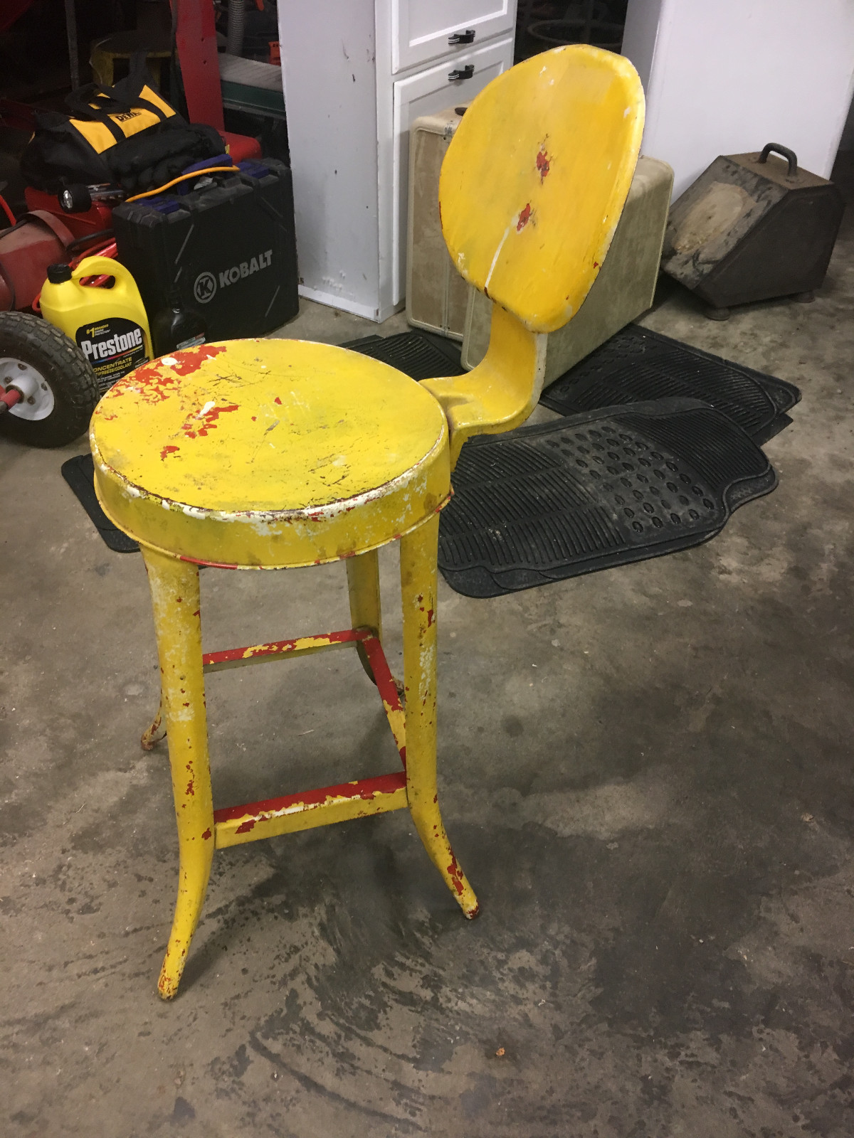 Vintage Kitchen Stool Garden Plant Stand Shabby Yellow Chipped Paint Rustic Farm
