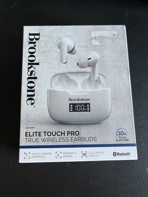 Brookstone Elite Touch True Wireless Earbuds White Bluetooth Headphones - New
