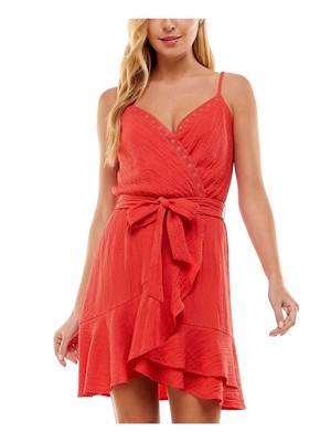 Короткое платье на бретельках-спагетти с отделкой из кораллового пояса CITY STUDIO Womens L