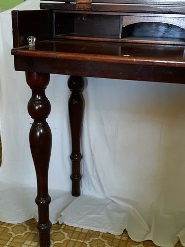 Antique Flip Top Folding Cover Wood Writing Student Desk Secretary turned legs