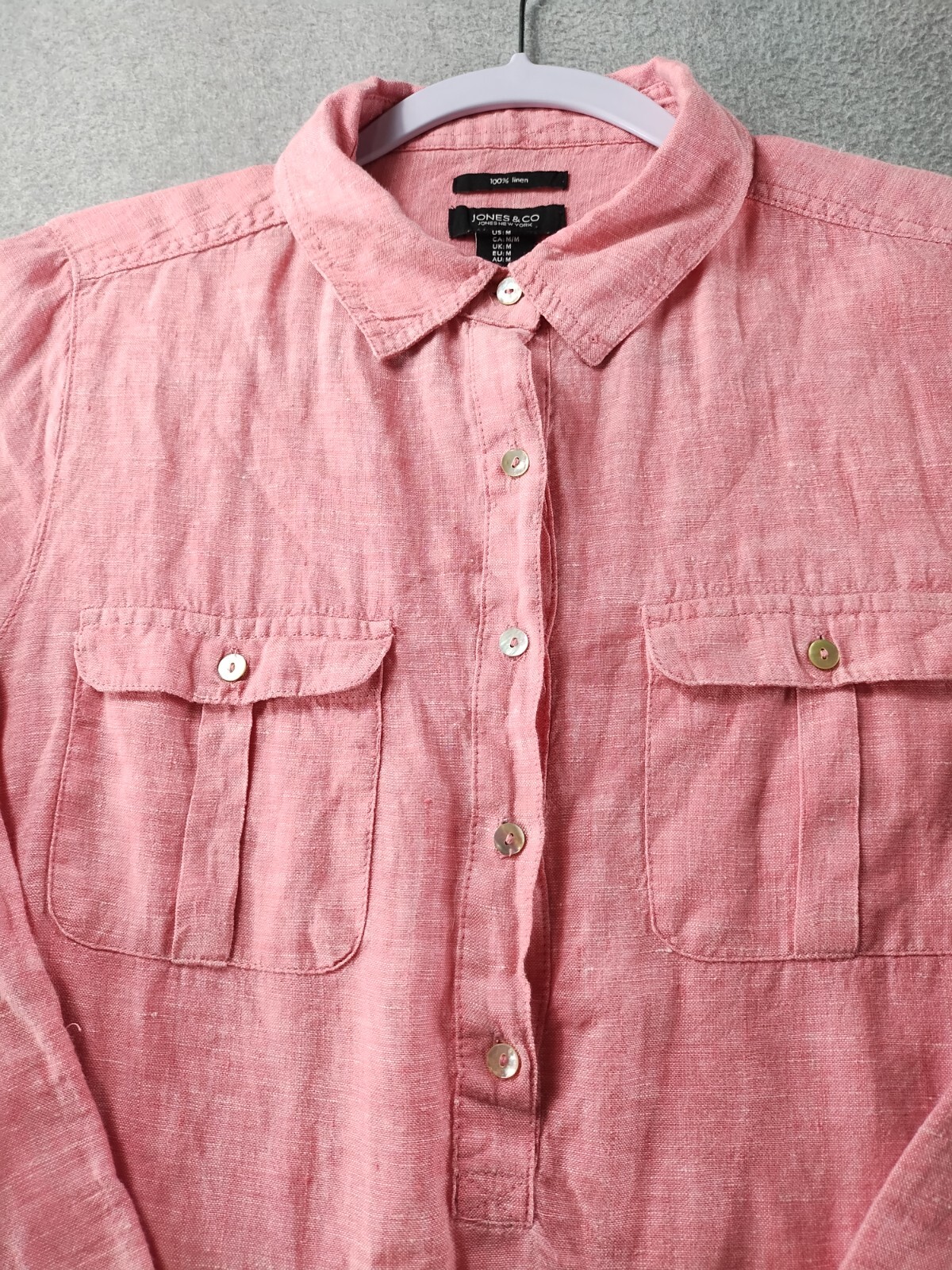 Jones & Co Women's Shirt Pink Size M Button Up 100% Linen 3