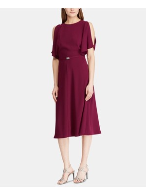 

RALPH LAUREN Женское темно-бордовое вечернее платье-футляр миди с поясом и короткими рукавами, Maroon