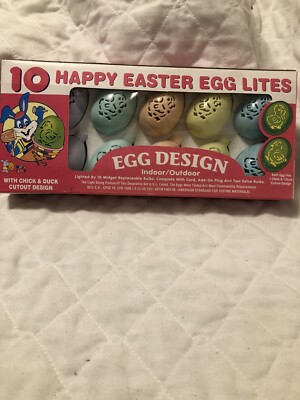 Vintage Happy Easter Egg Lites Chick & Duck Design Indoor/Outdoor, 10 Lights NOS
