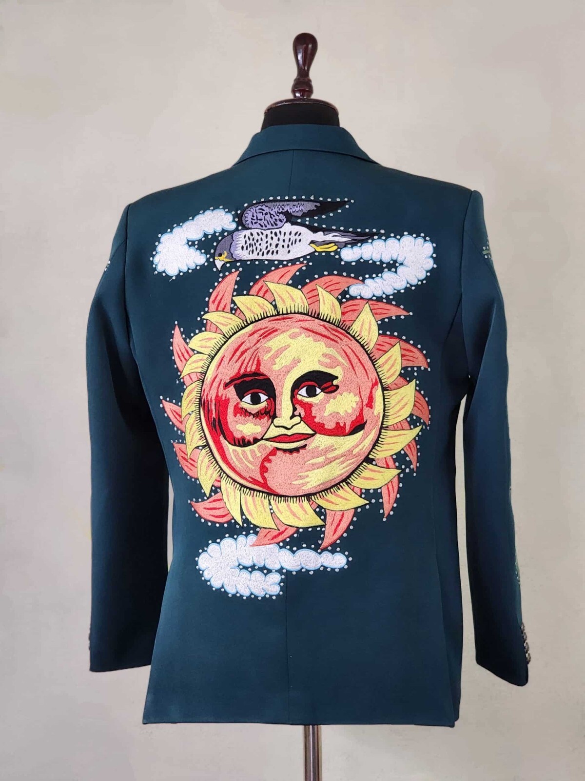 Pre-owned Art Men 2pc Bespoke Floral Embroidered Smiley Pockets Nudie Western Suit Outfits In Blue