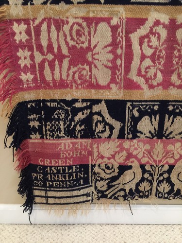 ANTIQUES SIGNED JACQUARD STARS, BIRDS, FLORALS WOOL COVERLET IN WONDERFUL COND.