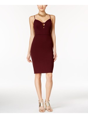 B DARLIN Womens Maroon Crisscross-back Spaghetti Strap Sheath Dress 5