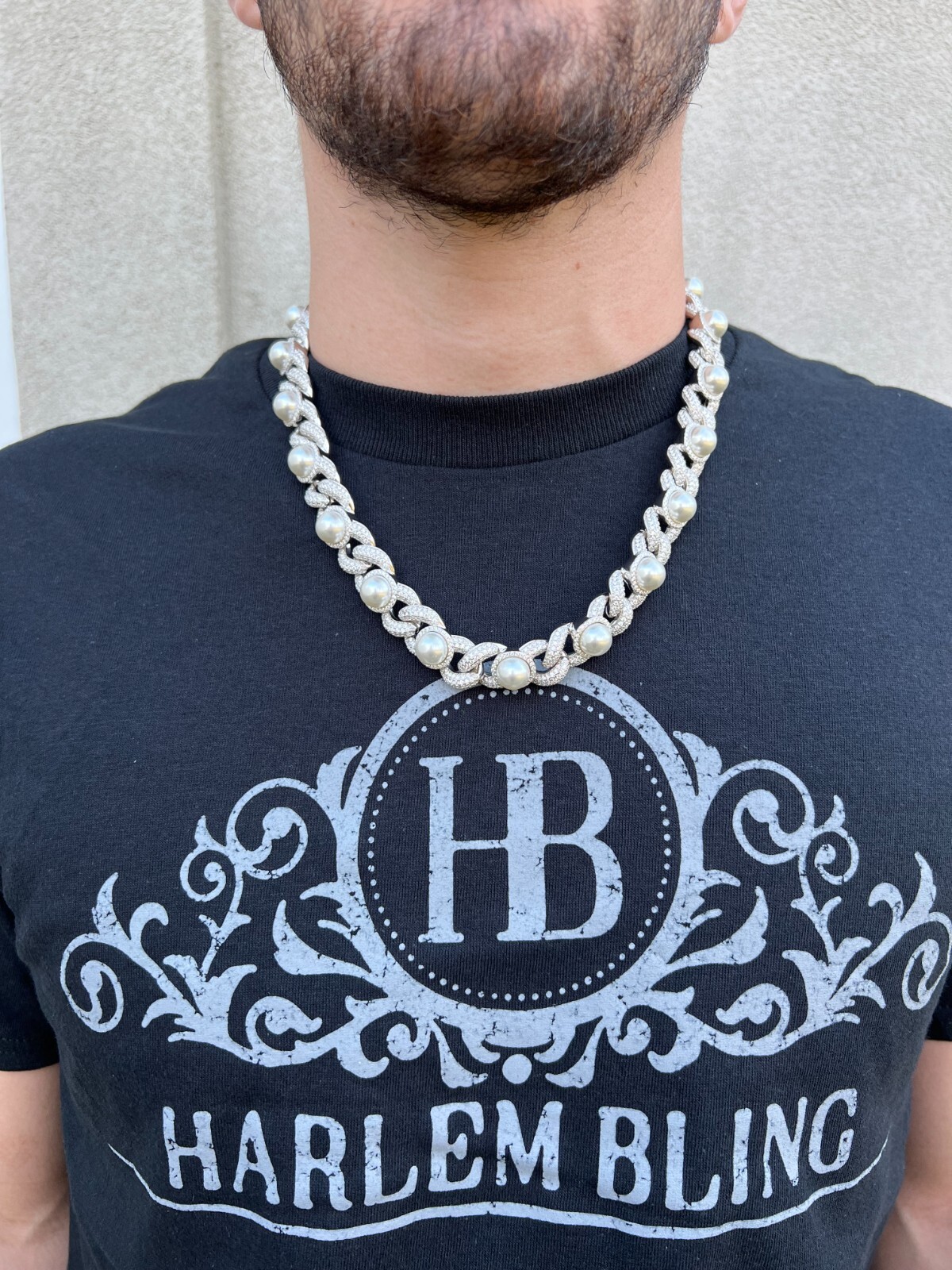 Pre-owned Harlembling Mens Ladies Hip Hop Iced Moissanite Infinity Link 15mm Necklace W. Pearl 14-24" In Silver