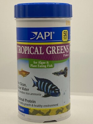 API Tropical Greens Flake Food 2.1oz Canister Ideal for plant eating fish Discus