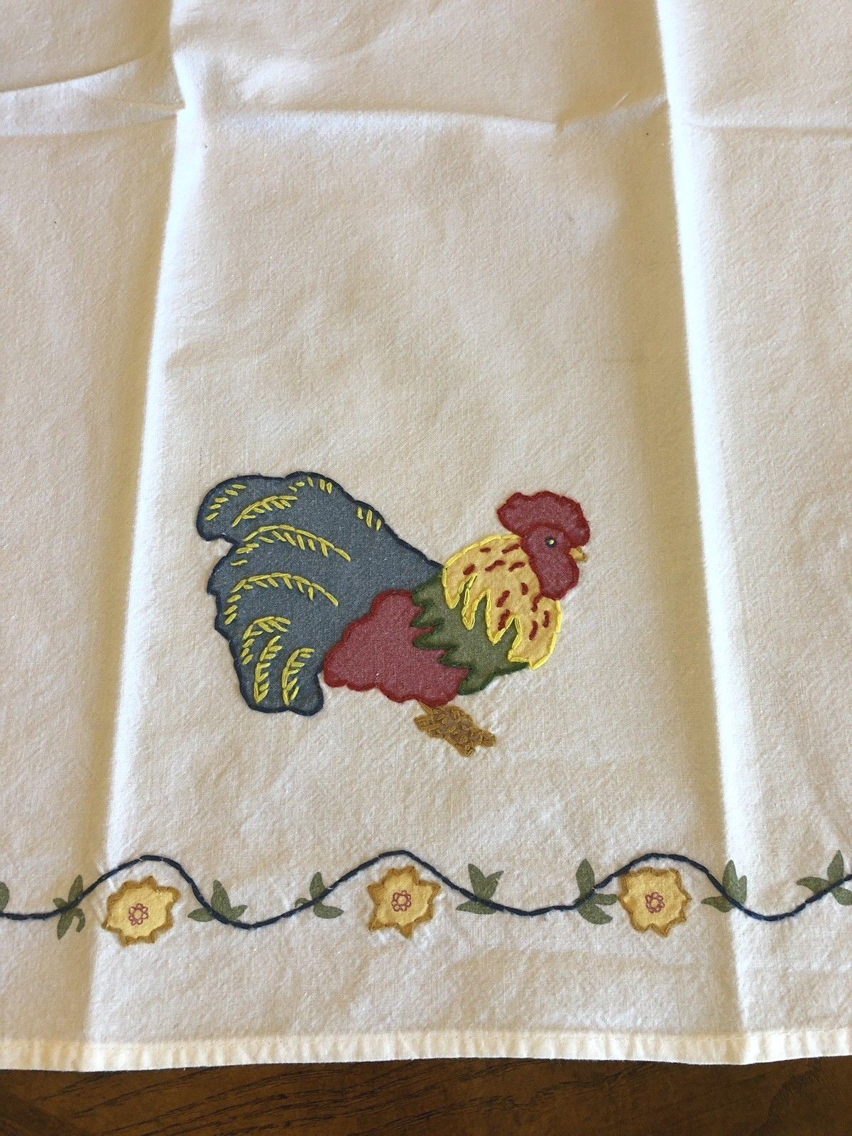 ROOSTER KITCHEN TEA TOWEL APPLIQUE EMBROIDERED COTTON 23