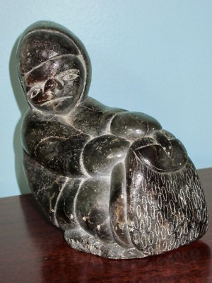 JOE ADAMIE TUKAI Inuit Hunter with Walrus Original Soapstone Sculpture ca.1960s