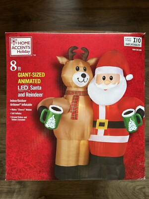 New 8 ft Giant-Sized Animated LED Santa and Reindeer Christmas Inflatable Mugs
