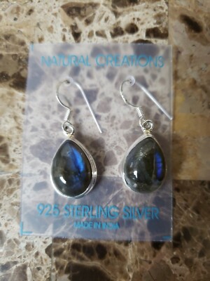 Natural Creations 925 Sterling Silver Moonstone tear Bezel set dangle Earrings