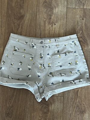 LADIES DESIGNER NEXT BEIGE STONE DAISY DITSY FLORAL STRETCH JEAN SHORTS 16