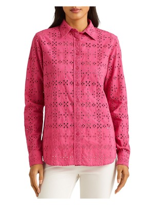 

RALPH LAUREN Женский розовый топ на пуговицах с рукавом-рубашкой плюс