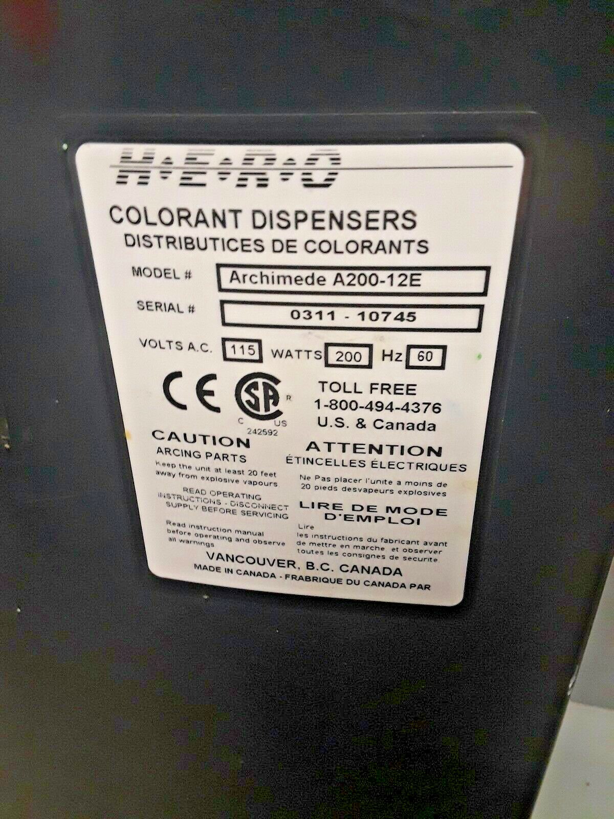 Hero A200-12E Archimede Paint Tint machine  Lot(7575)