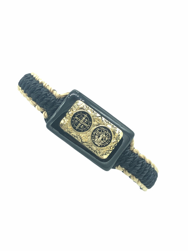 San Benito Pulsera Hecho a Mano Hilo Nylon Negro Medalla