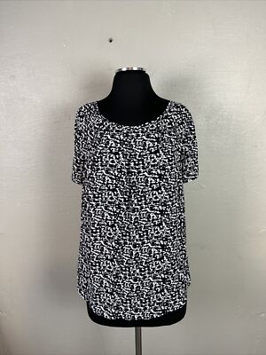 NEW Apt. 9 Women s Black/White Short Sleeve Pleated Yoke Blouse Size XL