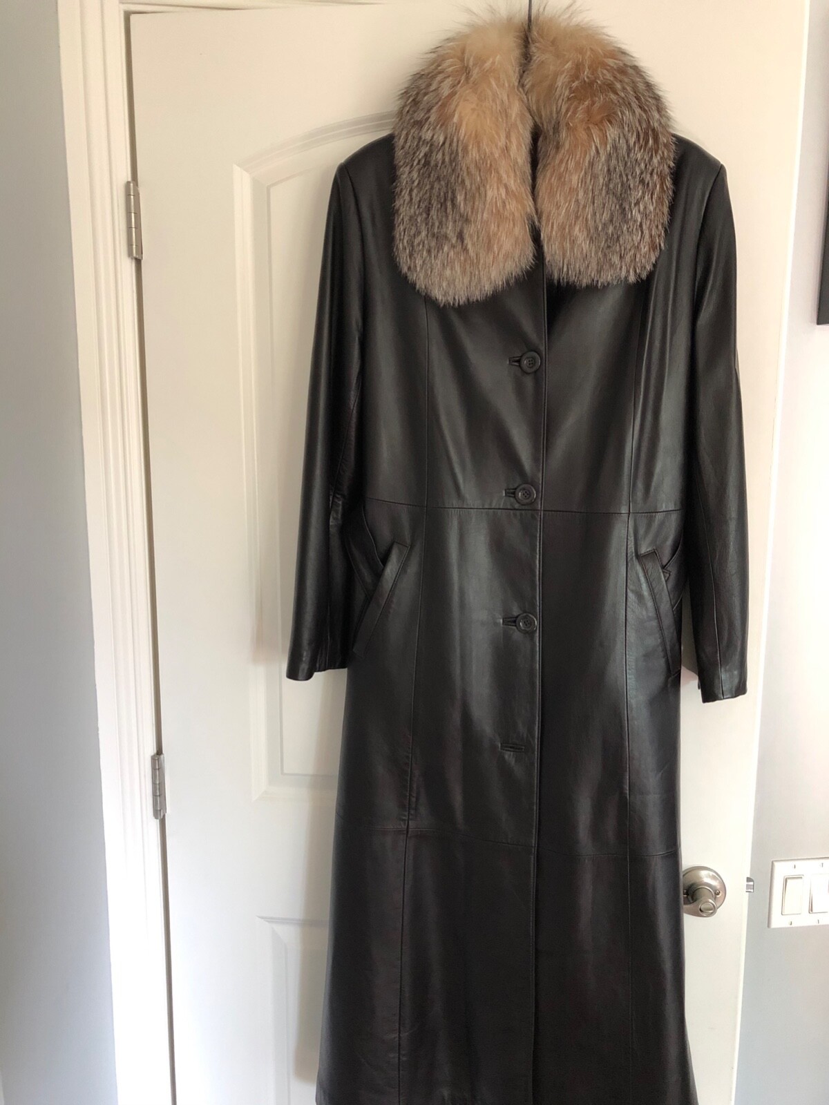 Leather coat long, size M, Origin: Finland, Brown, new with