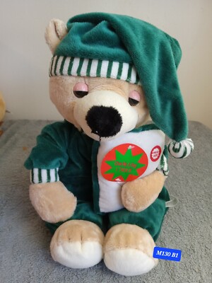 EMRAD CREATIONS SLEEPY TEDDY BEAR LIGHT BROWN AND GREEN (GIVE ME A HUG I TALK