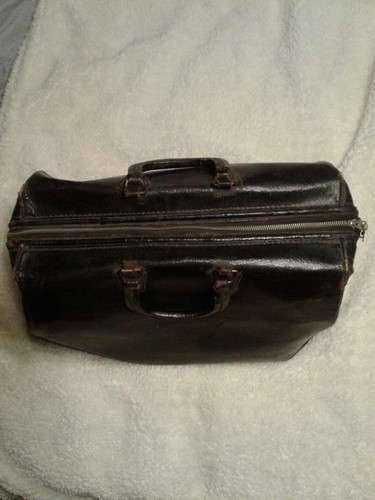 Antique Leather Doctor Physician Bag Case Satchel Medical Suitcase Tote Zipper