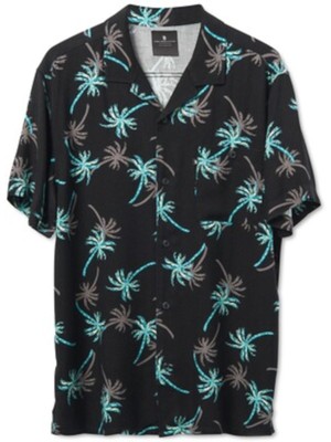 

JUNK FOOD Мужская повседневная рубашка на пуговицах с коротким рукавом Dima Black с принтом, Черный, 12MSW418