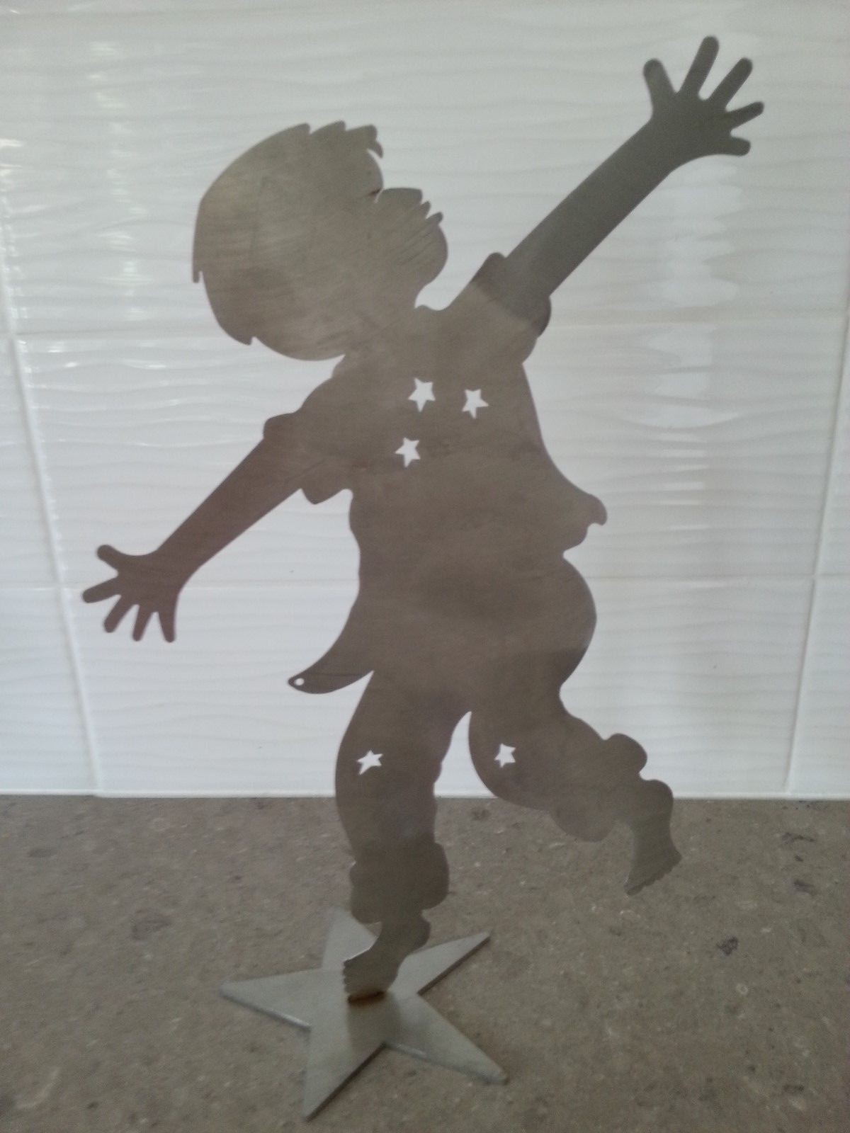Stainless Steel Laser Cut Sculpture Dancing Children Playful Boy Girl Figurine
