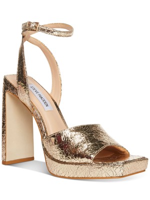 

STEVE MADDEN Женские золотые кожаные босоножки на блочном каблуке с квадратным носком 9 м, Золотой, PROP02S1-952