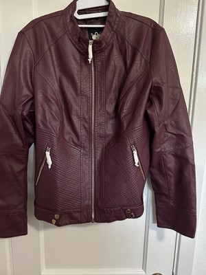Lock & Love Wine Purple Full Zip Faux Leather Bomber Jacket Size XL