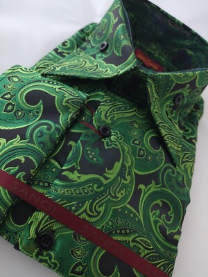Mens 2093 Sangi Monaco Coll. Tall High Collar FC Shirt Opulent Green + Black